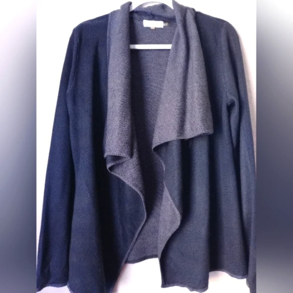 Calvin Klein Womens Open Cardigan Small Black/gray Wool Blend